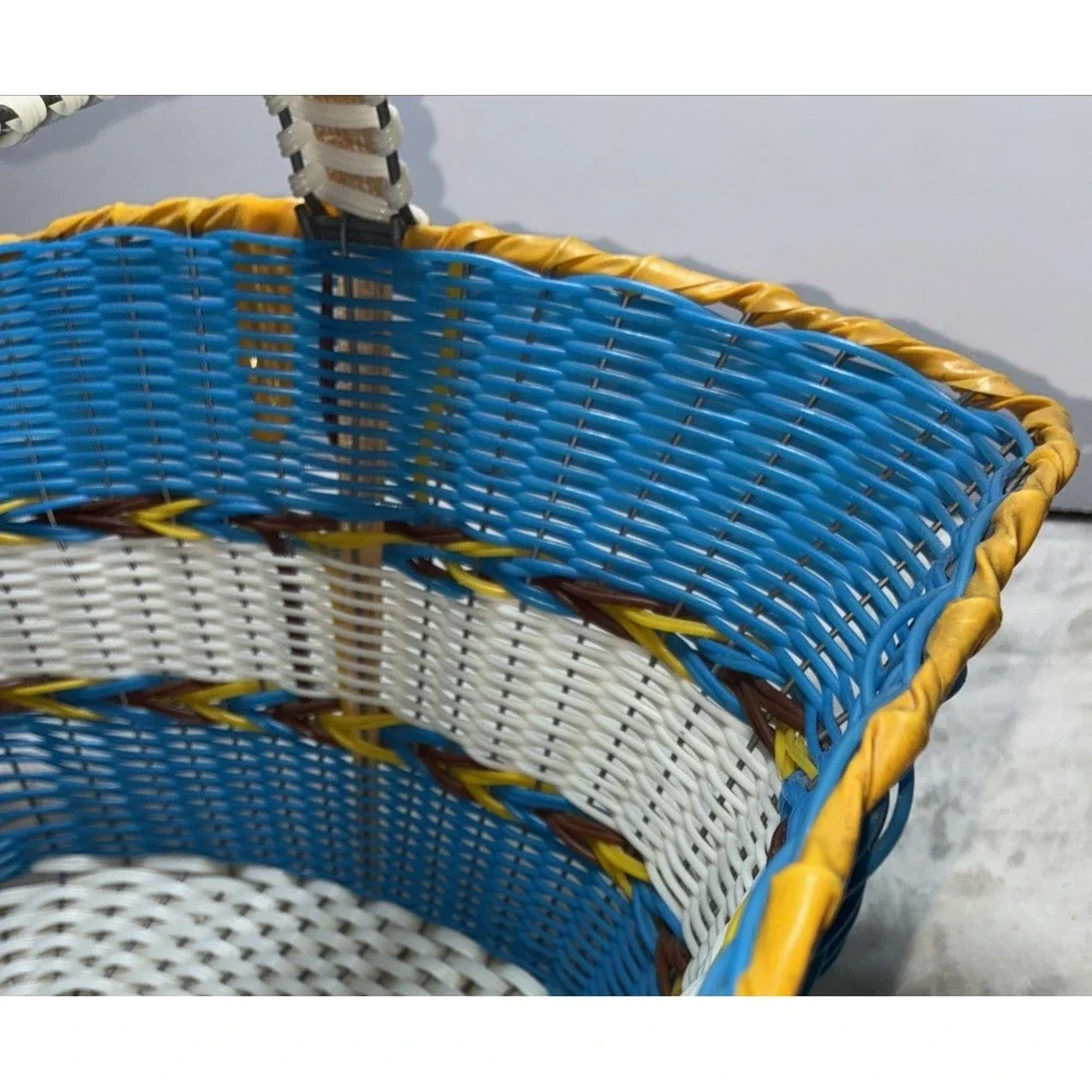 Basket‎ Wire Frame Vinyl Blue Native Southwest Woven MCM 14x12x11